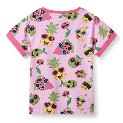 Organic Cotton Fruit Print Short Sleeve Kids T-Shirt - Blush Pink | Småfolk