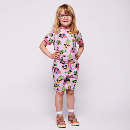 Organic Cotton Fruit Print Short Sleeve Kids T-Shirt - Blush Pink | Småfolk