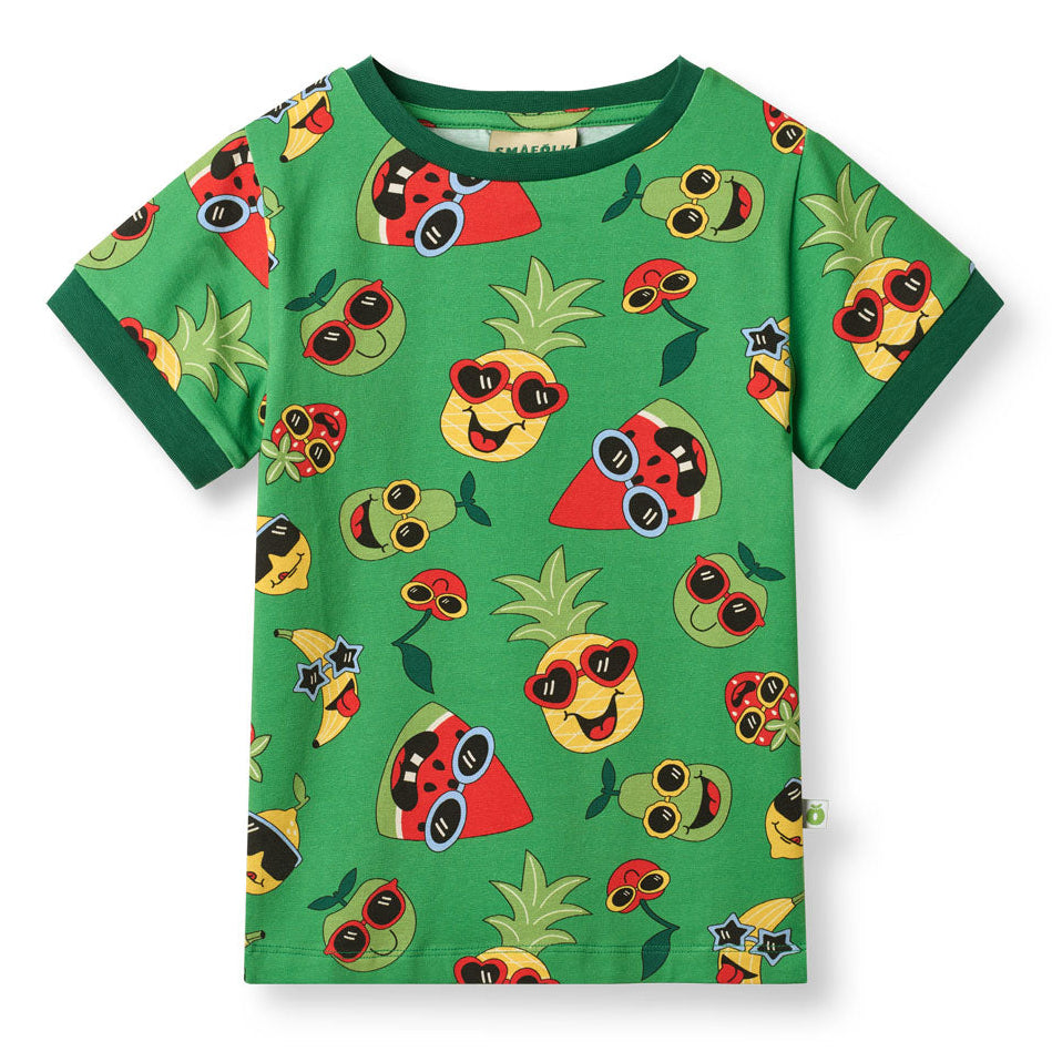 Organic Cotton Fruit Print Short Sleeve Kids T-Shirt - Green | Småfolk