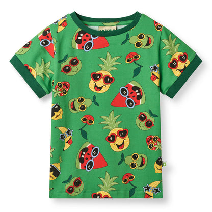 Organic Cotton Fruit Print Short Sleeve Kids T-Shirt - Green | Småfolk