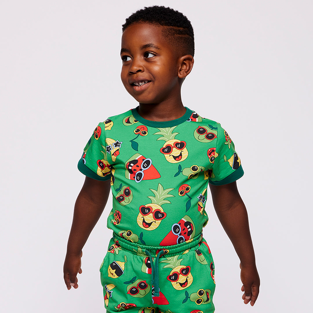 Organic Cotton Fruit Print Short Sleeve Kids T-Shirt - Green | Småfolk