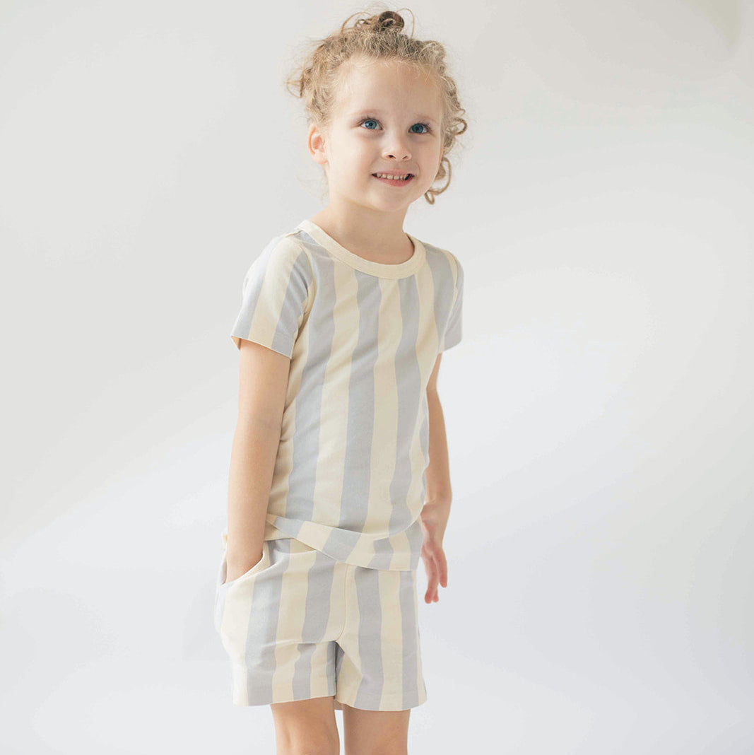 Kids Organic Cotton T-Shirt and Shorts Set - Blue Stripes | Good Apples Kids