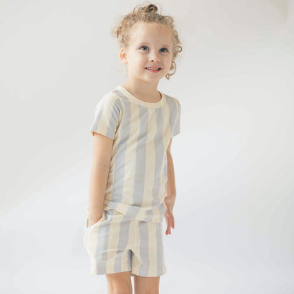 Kids Organic Cotton T-Shirt and Shorts Set - Blue Stripes | Good Apples Kids