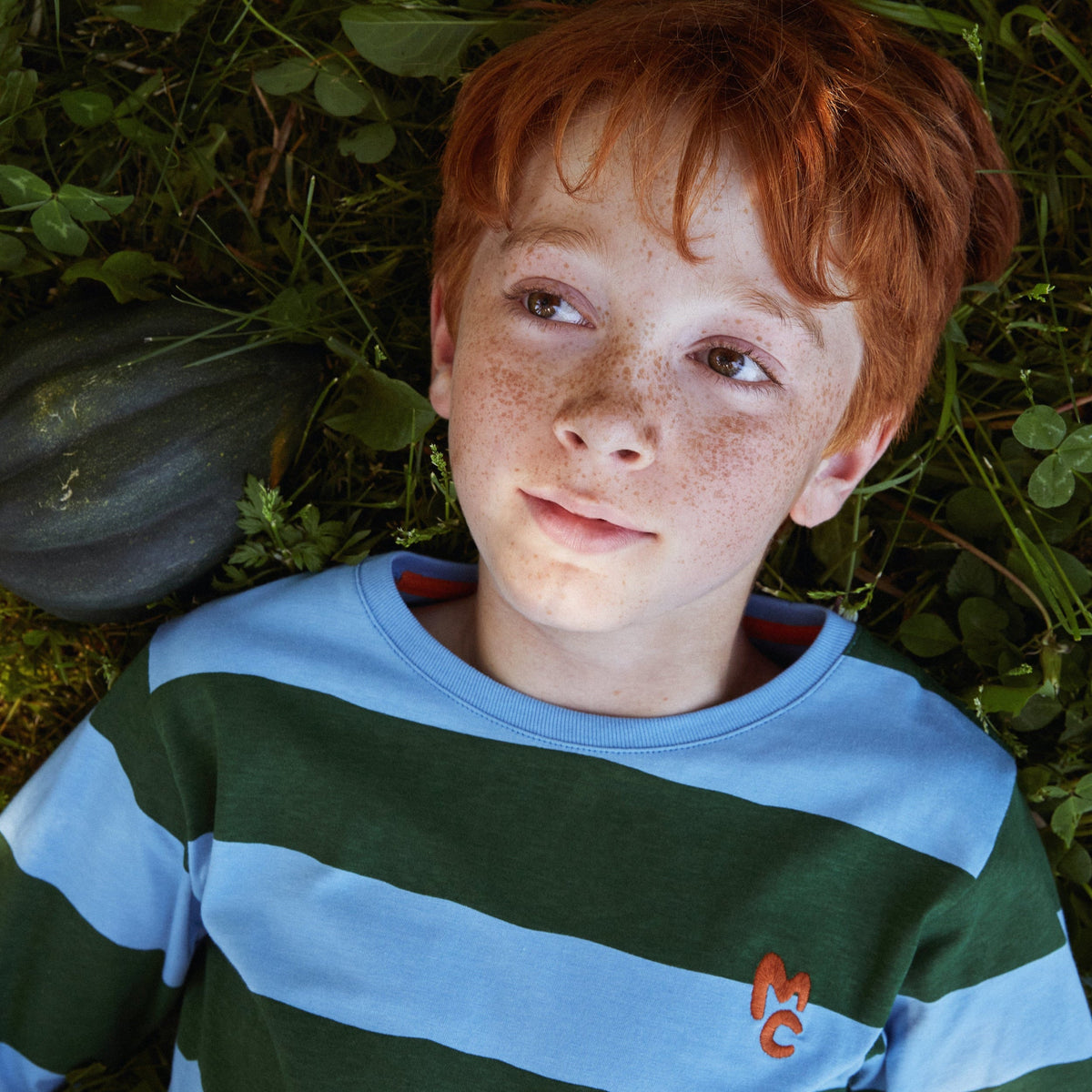 Organic Cotton Long Sleeve T-Shirt - Blue & Green Rugby Stripe
