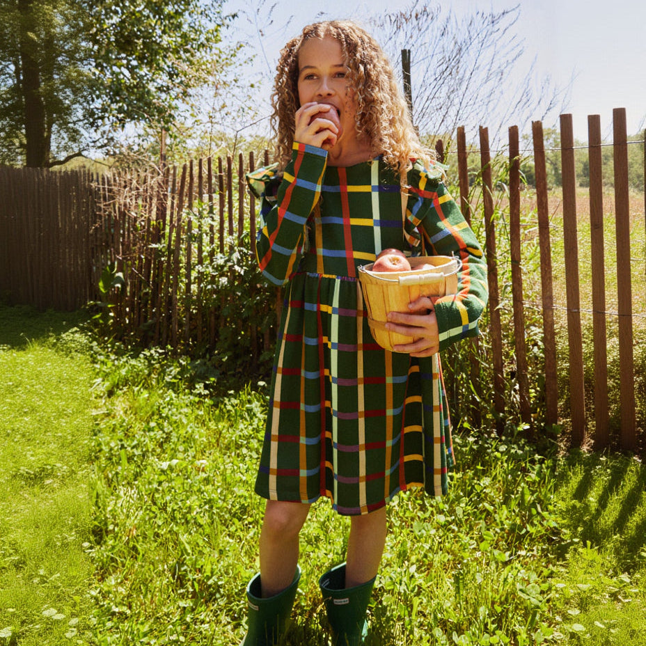 Mon Coeur Organic Cotton Ruffle Dress - Fall Grid