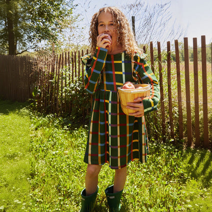Mon Coeur Organic Cotton Ruffle Dress - Fall Grid
