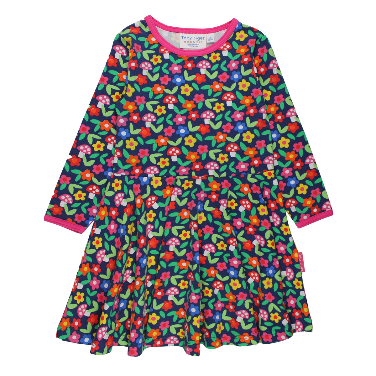 Toby Tiger Organic Cotton Long Sleeve Skater Dress - Flower Print