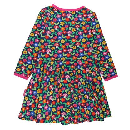 Toby Tiger Organic Cotton Long Sleeve Skater Dress - Flower Print
