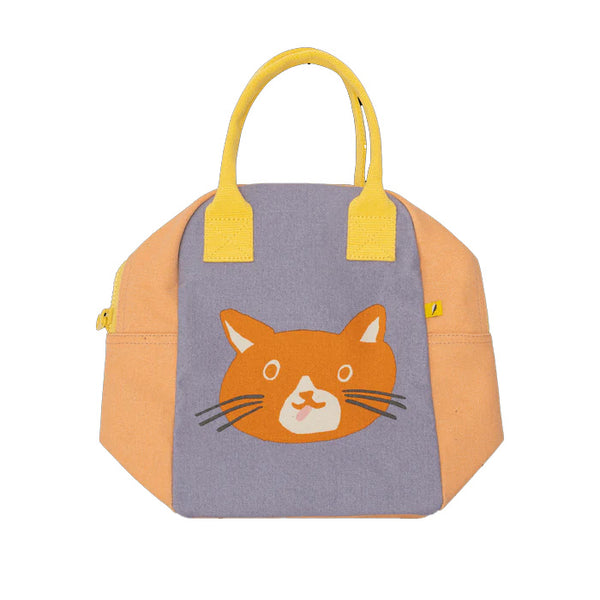 Fluf organic Zipper lunch bag - cat, flat
