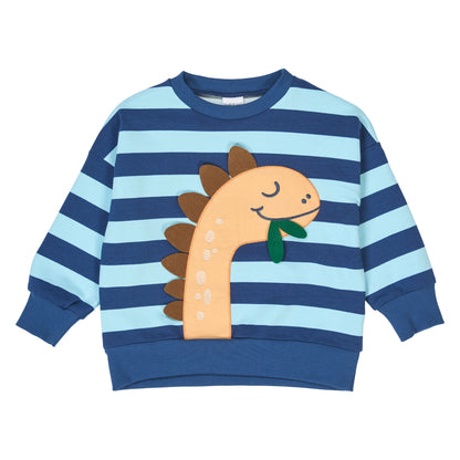 Fred's World Organic Boys' Sweatshirt- Dinosaur Appliqué/Stripe