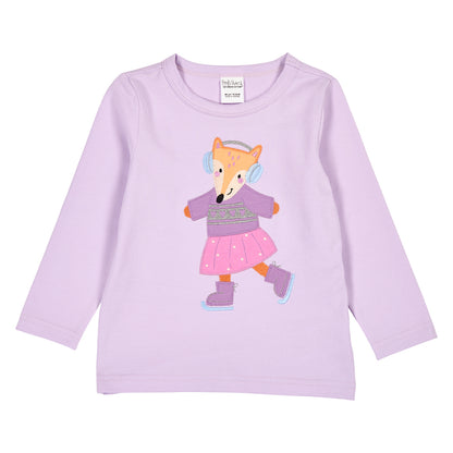 Fred's World Organic Girls' Long Sleeved Top- Skating Fox Appliqué
