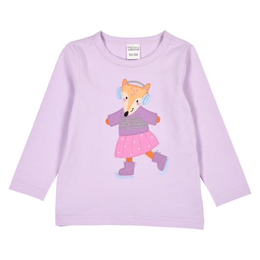 Fred's World Organic Girls' Long Sleeved Top- Skating Fox Appliqué