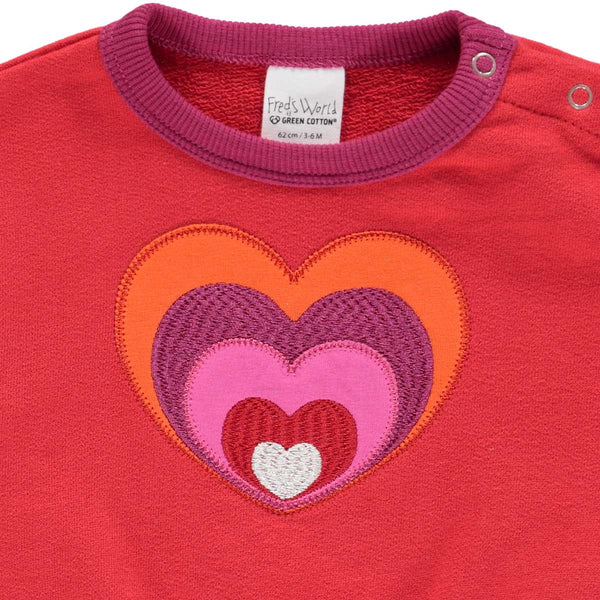 Fred's World organic Heart sweatshirt, closeup