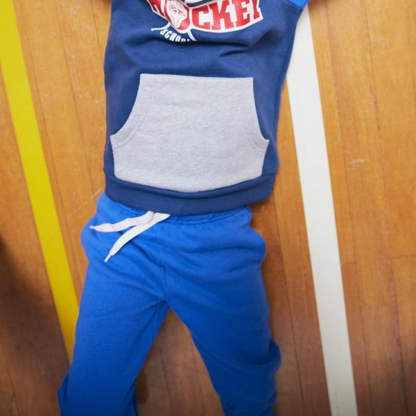 Boy wearing Fred's World organic Sweatpants- star blue