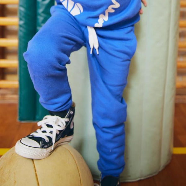 Boy wearing Fred's World organic Sweatpants- star blue