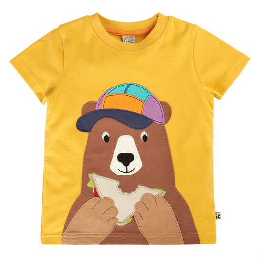 Boys Organic Cotton Bear Appliqué Short Sleeve Tee - Bumblebee Yellow | Frugi