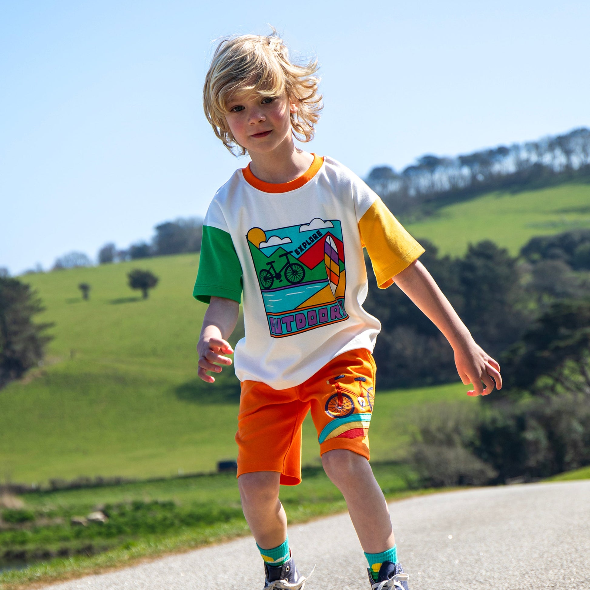Kids Organic Cotton Shorts - Bike Appliqué | Frugi