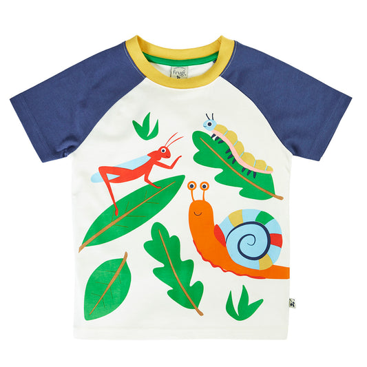 Organic Cotton Bugs Print Short Sleeve Raglan Kids T-Shirt | Frugi