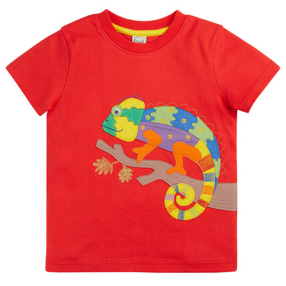 Kids Organic Cotton Short Sleeve Tee - Chameleon Appliqué | Frugi