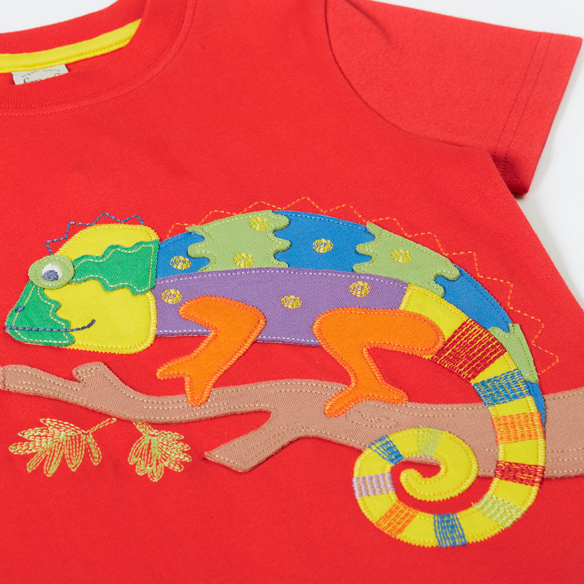 Kids Organic Cotton Short Sleeve Tee - Chameleon Appliqué | Frugi