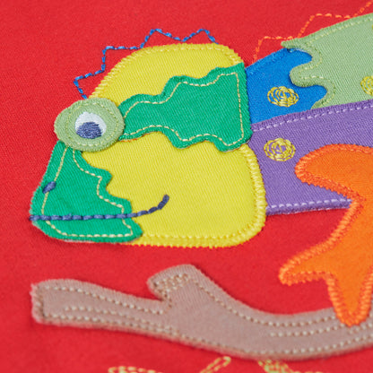 Kids Organic Cotton Short Sleeve Tee - Chameleon Appliqué | Frugi