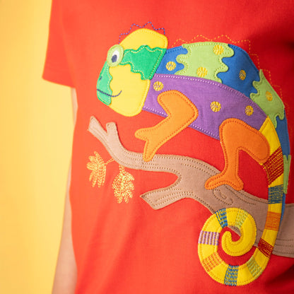Kids Organic Cotton Short Sleeve Tee - Chameleon Appliqué | Frugi