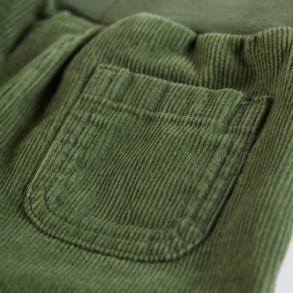 Frugi organic Corduroy pants- khaki green, closeup