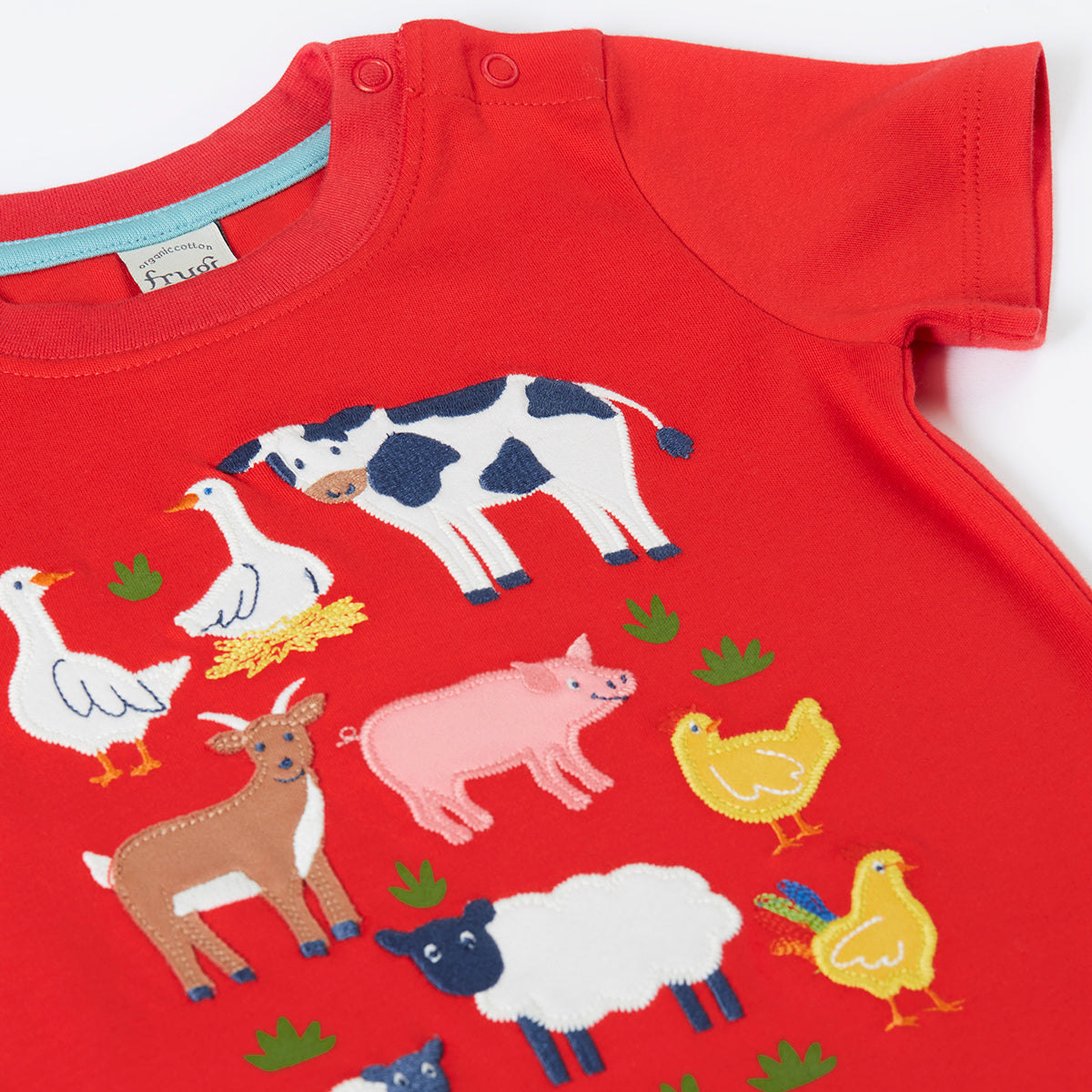 Kids Organic Cotton Short Sleeve Tee - Farm Animal Appliqué | Frugi