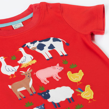 Kids Organic Cotton Short Sleeve Tee - Farm Animal Appliqué | Frugi