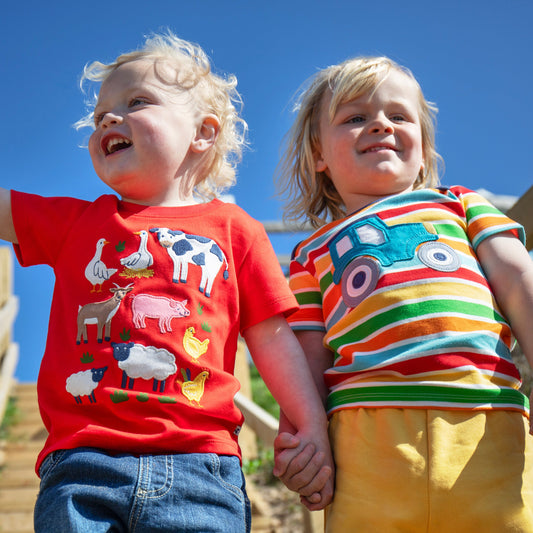 Kids Organic Cotton Short Sleeve Tee - Farm Animal Appliqué | Frugi