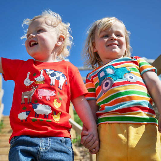 Kids Organic Cotton Short Sleeve Tee - Tractor Appliqué | Frugi