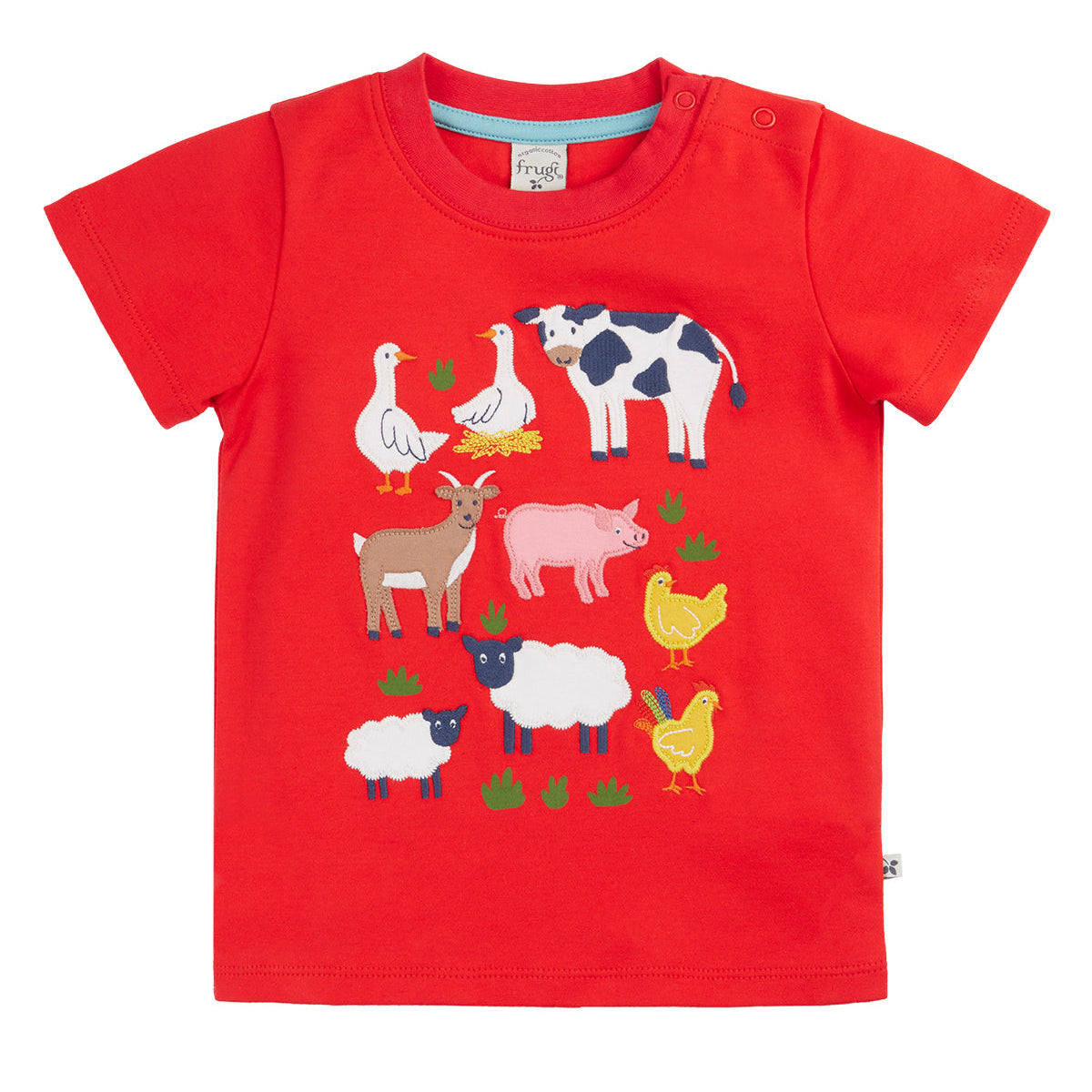 Kids Organic Cotton Short Sleeve Tee - Farm Animal Appliqué | Frugi