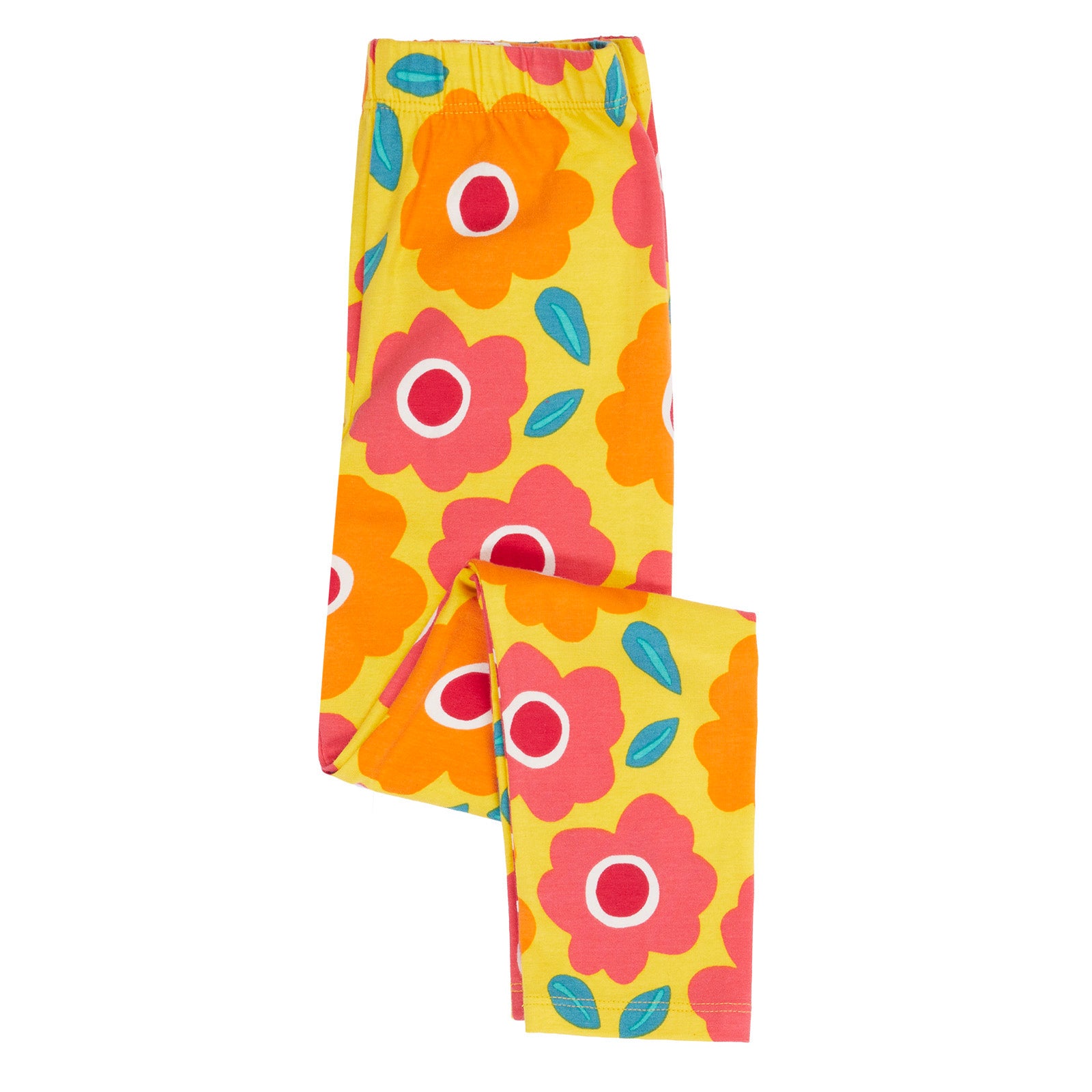Colorful floral-patterned leggings on a white background