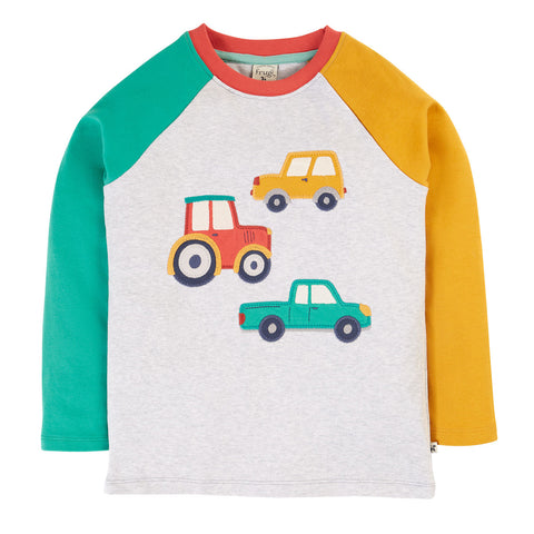 Frugi organic Raglan top- vehicles appliqué