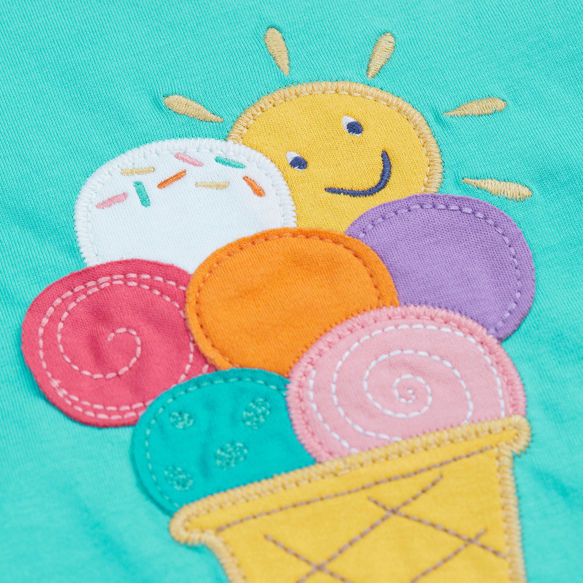 Frugi Ice Cream Appliqué Organic Cotton Flutter Sleeve Top