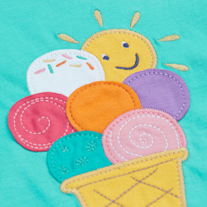 Frugi Ice Cream Appliqué Organic Cotton Flutter Sleeve Top