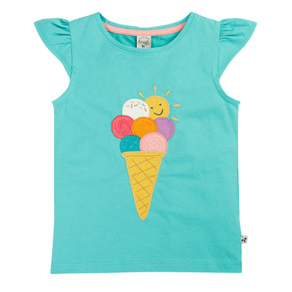 Frugi Ice Cream Appliqué Organic Cotton Flutter Sleeve Top