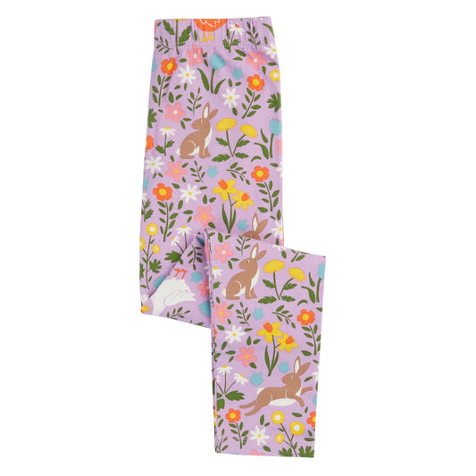 Girls Organic Cotton Bunny Meadow Print Leggings | Frugi