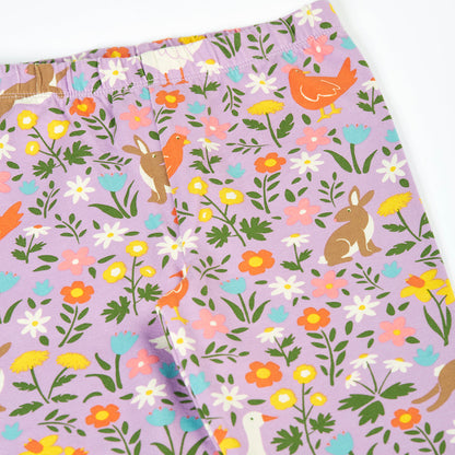 Girls Organic Cotton Bunny Meadow Print Leggings | Frugi