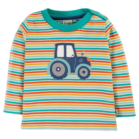 Frugi organic Multi-stripe tractor appliqué top