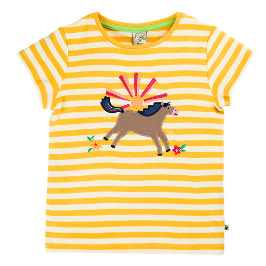 Girls Organic Cotton Sunshine Pony Appliqué Short Sleeve Tee | Frugi