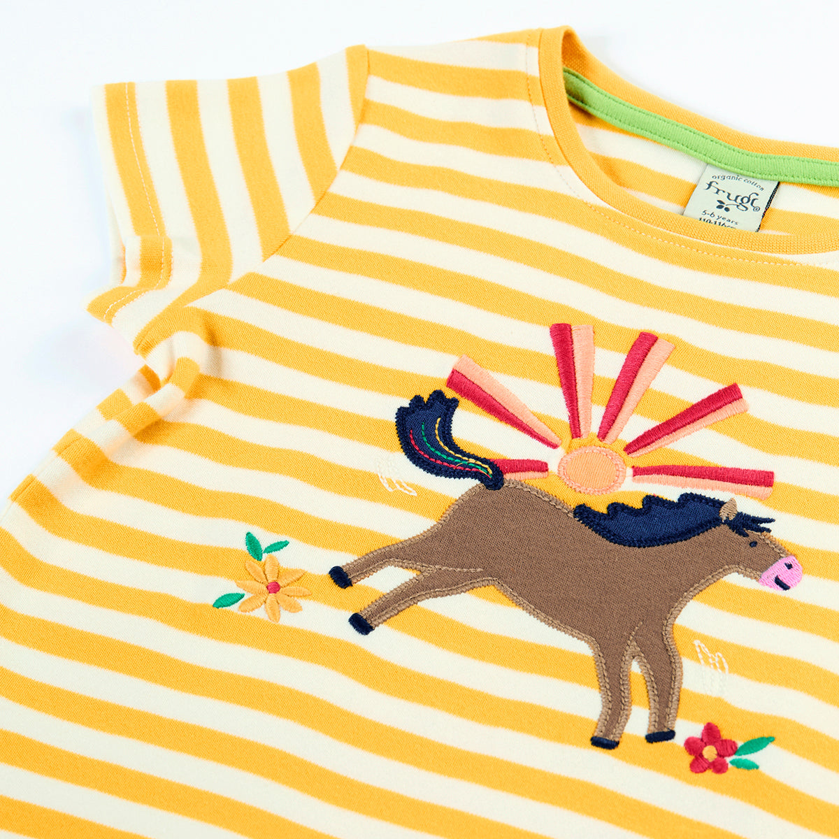 Girls Organic Cotton Sunshine Pony Appliqué Short Sleeve Tee | Frugi