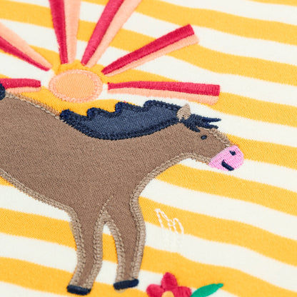 Girls Organic Cotton Sunshine Pony Appliqué Short Sleeve Tee | Frugi