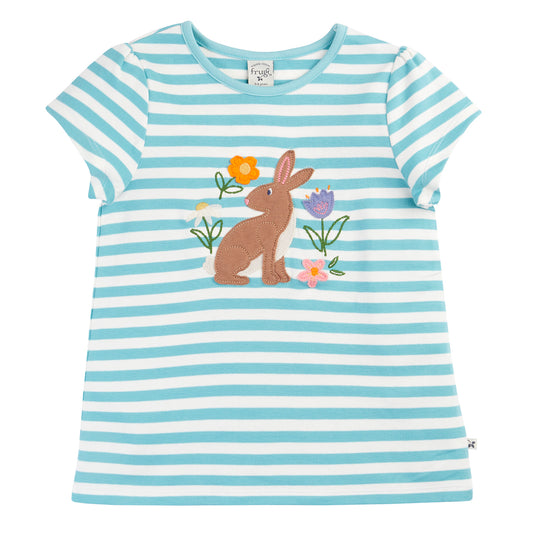 Girls Organic Cotton Bunny Appliqué A-Line Short Sleeve Tee | Frugi