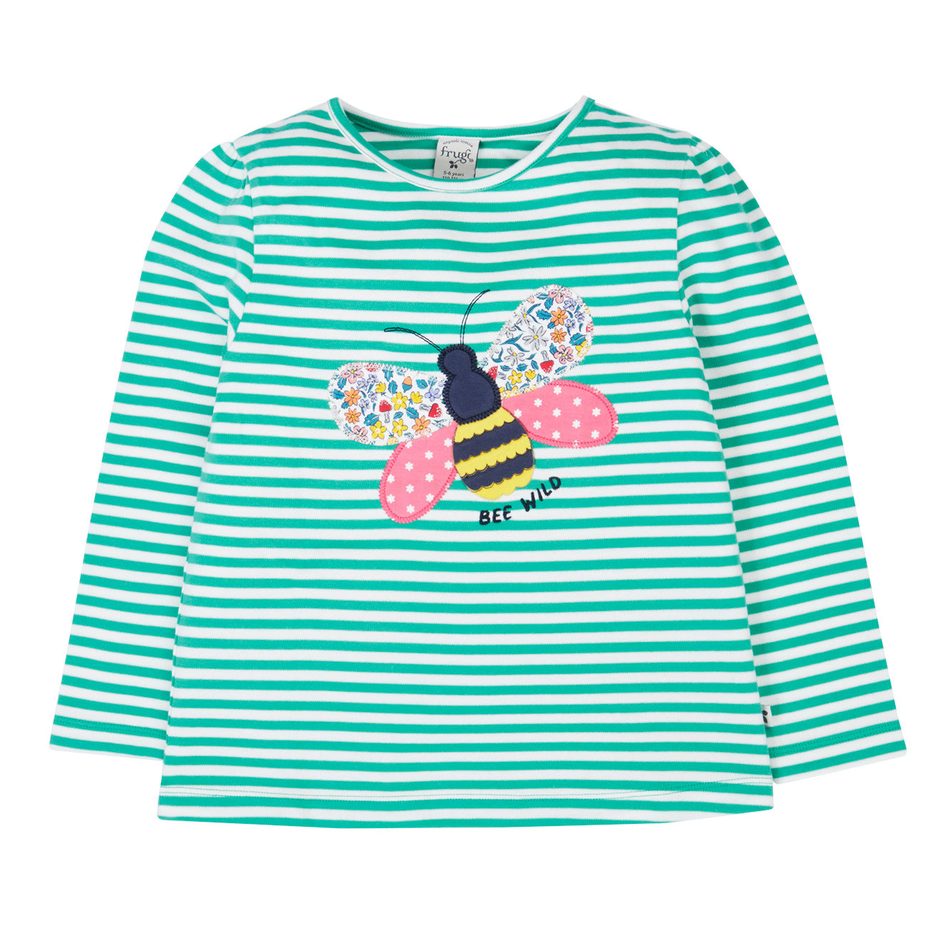 Frugi Organic Long Sleeved Girls' T-Shirt- Bee Appliqué