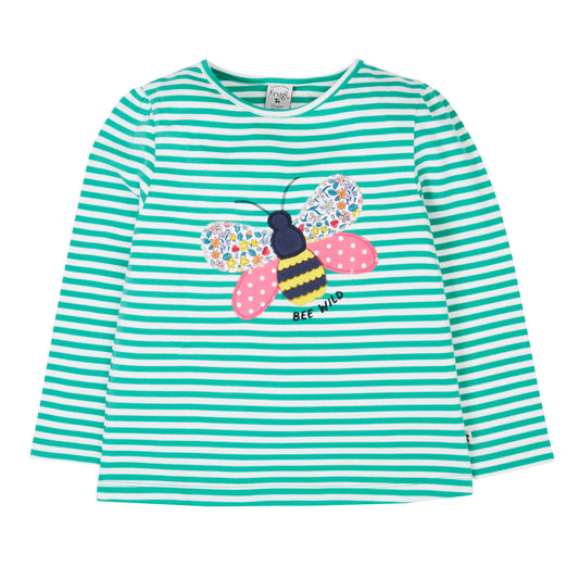 Frugi Organic Long Sleeved Girls' T-Shirt- Bee Appliqué