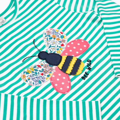 Frugi Organic Long Sleeved Girls' T-Shirt- Bee Appliqué