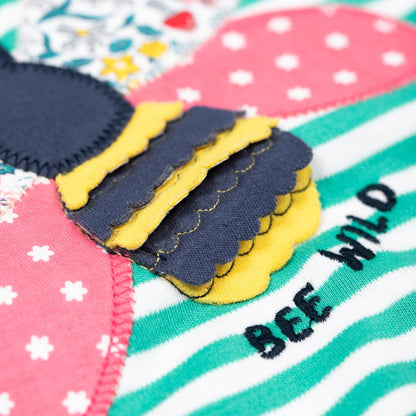 Frugi Organic Long Sleeved Girls' T-Shirt- Bee Appliqué