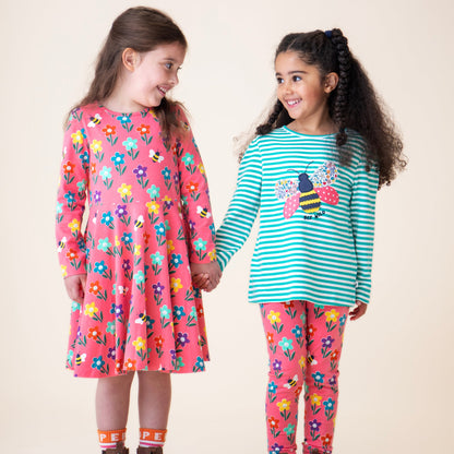 Frugi Organic Long Sleeved Girls' T-Shirt- Bee Appliqué