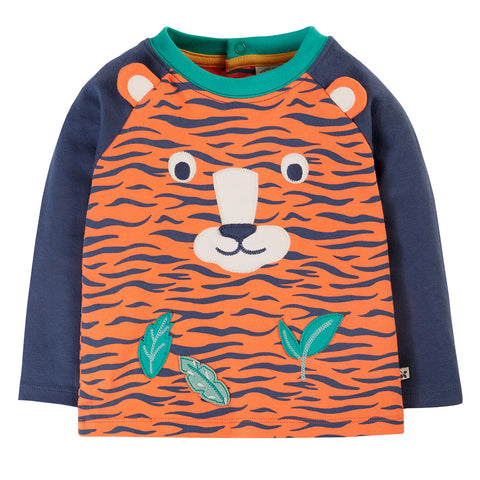 Frugi organic Raglan top- tiger face appliqué